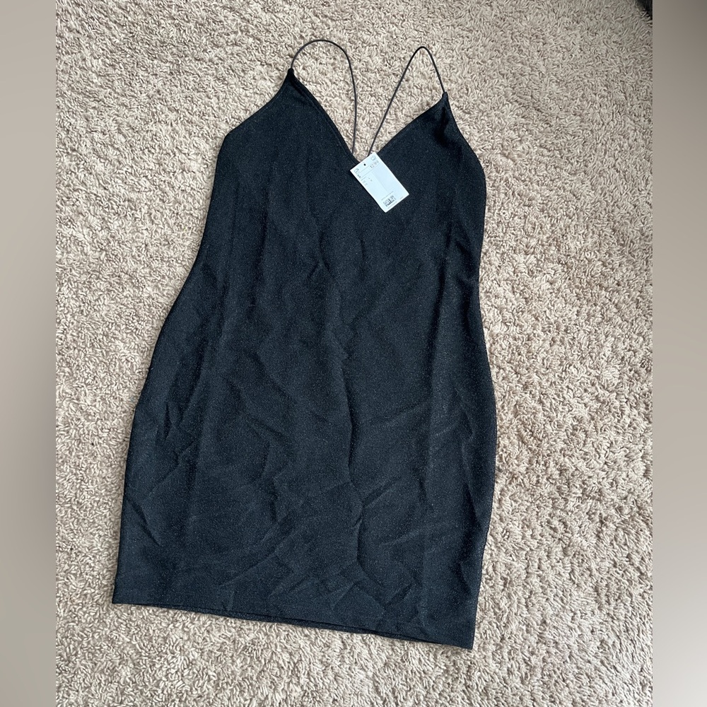 Black Glittery Backless Mini Dress